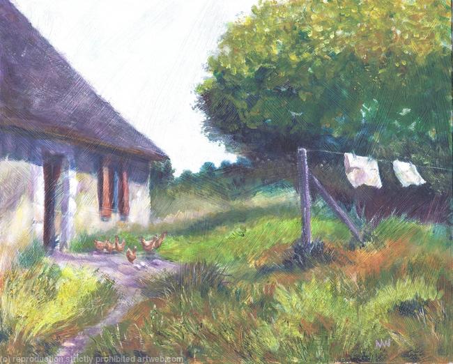 Hens by the Old Cottage, France