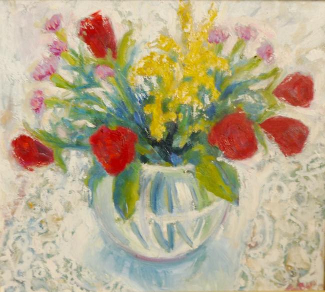 red roses, Katy's vase