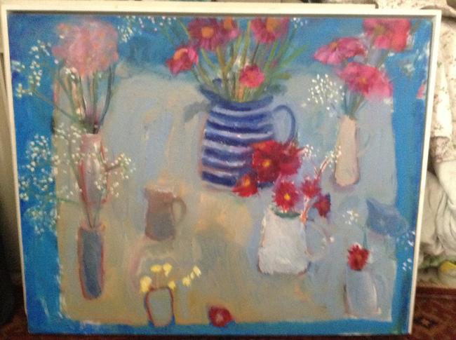 Blue, striped jug