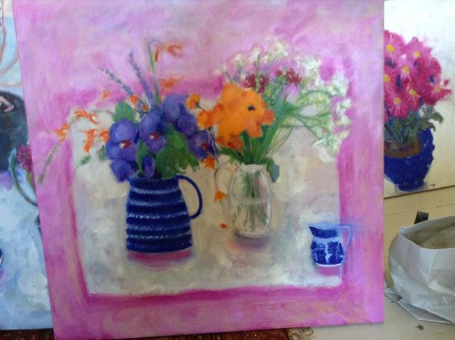 Hibiscus, crocosmia, marigolds