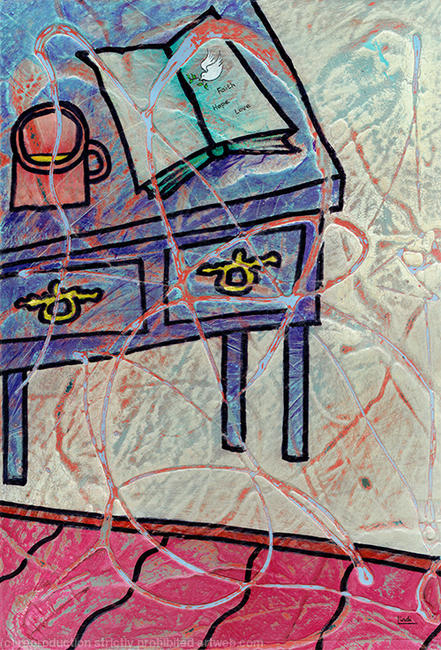 BOOK ON PURPLE TABLE