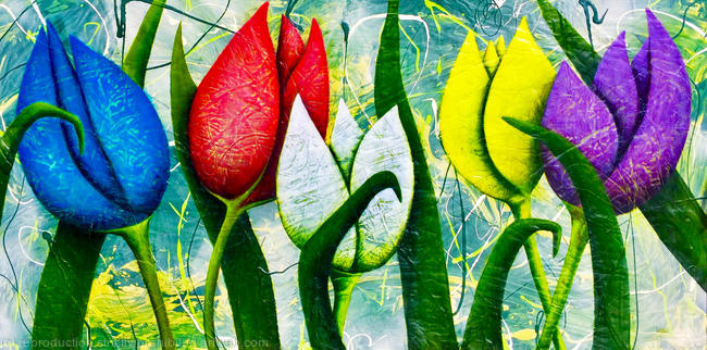 FIVE COLOURFUL TULIPS
