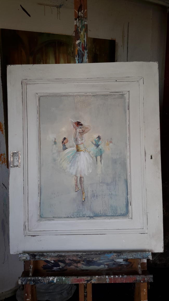 Ballet dancers on wooden door