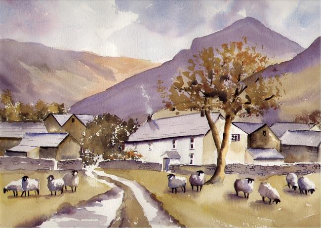 Stonethwaite in Borrowdale watercolour on Arches 66x51cm