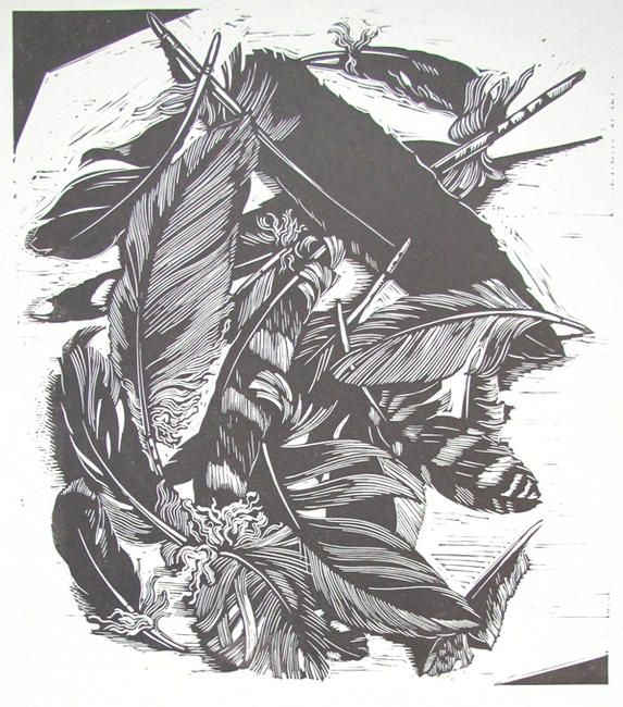 Feathers Galore - Linocut by Beverley White