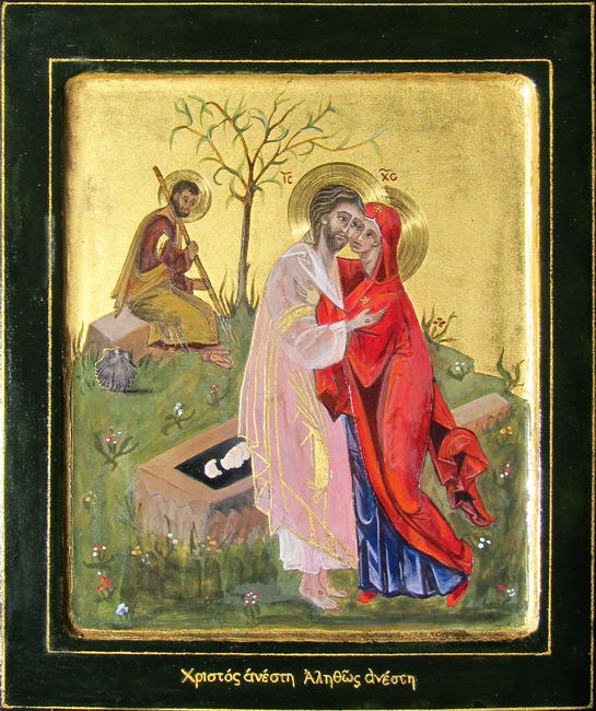 Christ greets his mother, and James