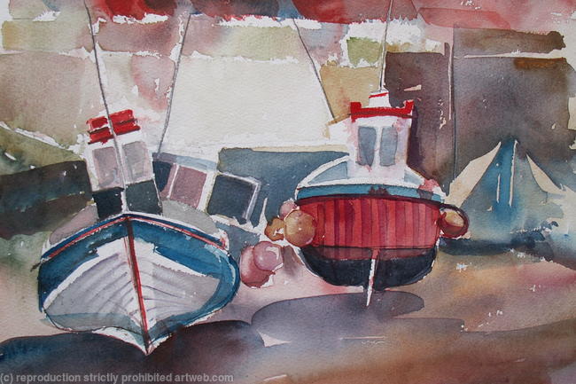 Boats in the Beck : Staithes