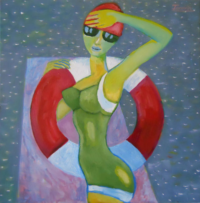 SWIMMER with lifebuoy wearing a swimsuit