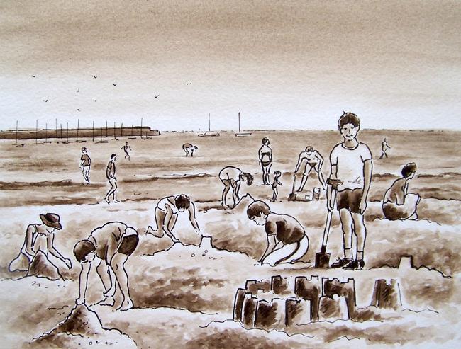 Children playing on the beach, Alderney