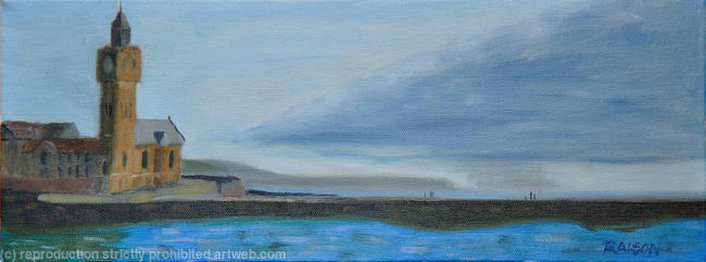Porthleven Institute, storm approaching