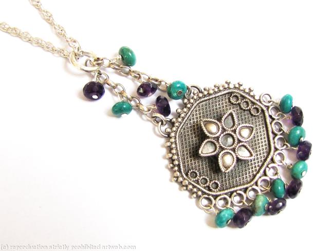 Aztec chandelier with turquoise and amethysts