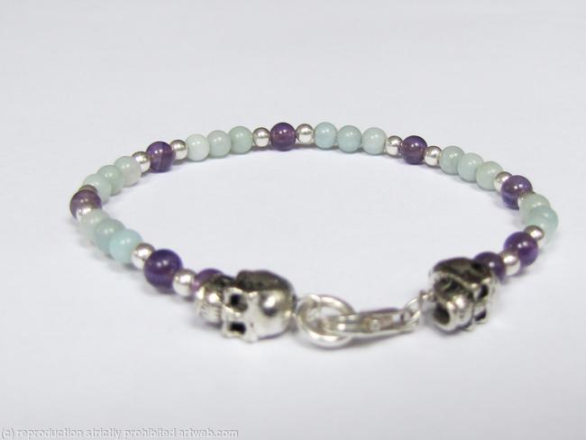Silver skulls with Amethyst and Amazonite