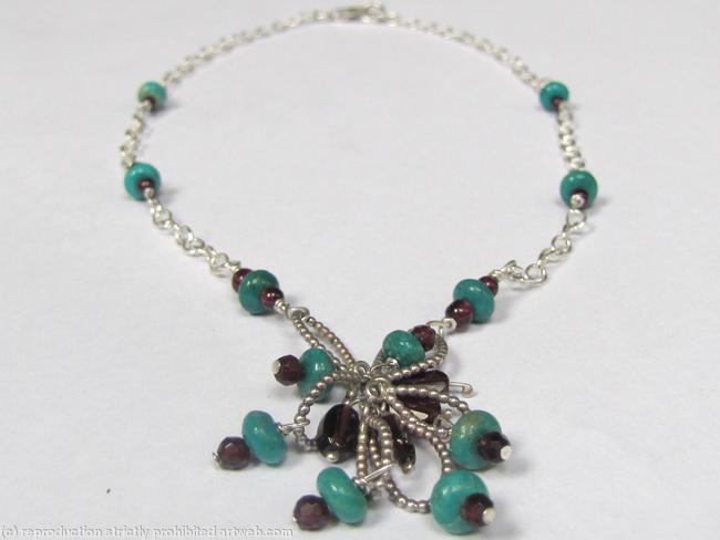 Turquoise and garnet cluster necklace