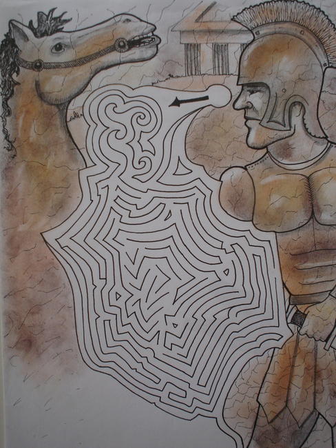 Gladiator maze game created for childrens page in magazine