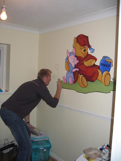 Me in action working on mural painted for childrens room