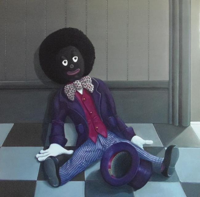 commissioned-work...Golly sitting on checked floor...sold