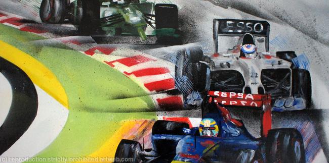 Vergna in the Toro Rosso leads Jason Button