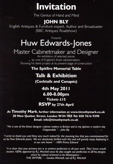 Exhibition of Huw's work presented by John Bly (Antiques Roadshow) at 20 New Quebec Street London W1 in 2011