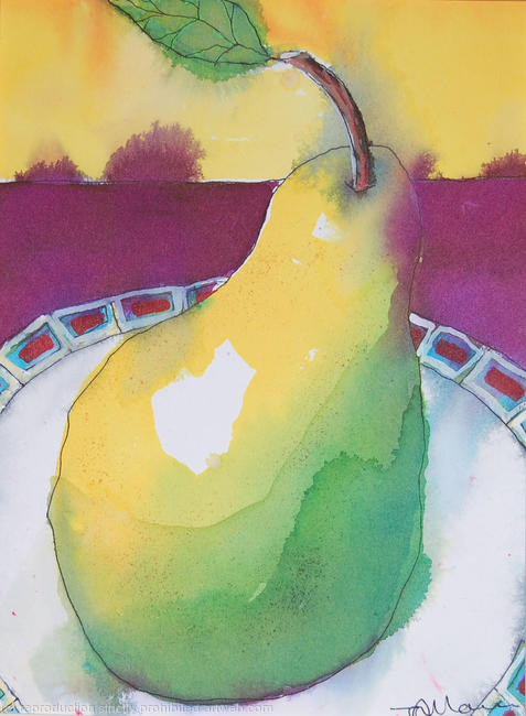 Green pear on a plate