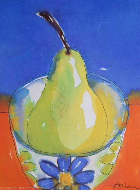 Green pear in bowl