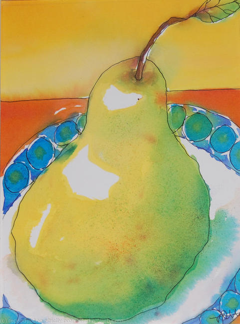 Green pear orange cloth watercolour/ink on watercolour paper 13x18cm