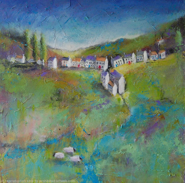 The Village - Contemporary Textured Abstract Landscape Painting