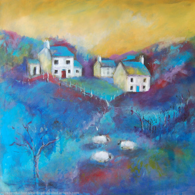 The Red Door - Colourful, Contemporary Original Landscape Painting