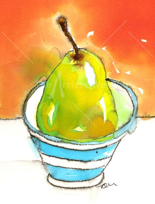 Green Pear Blue Striped Bowl