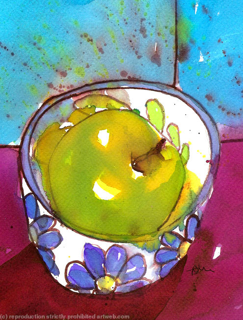 Green Apple Blue Floral Bowl