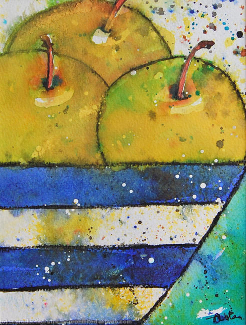 Apples in a Blue and White Striped Bowl