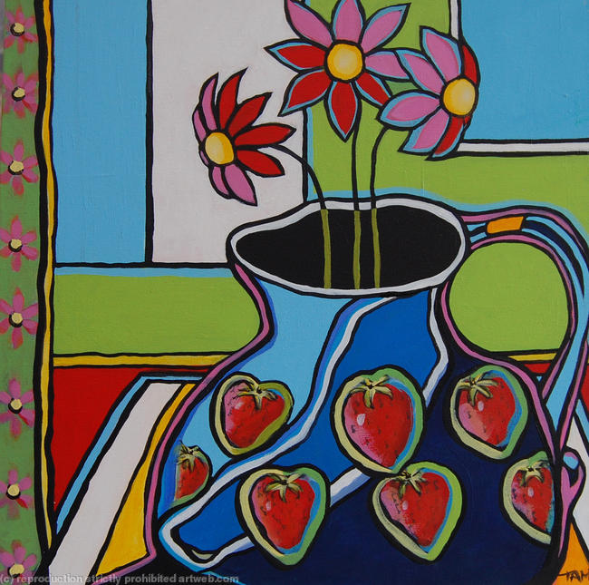 Strawberry Jug with Flwoers