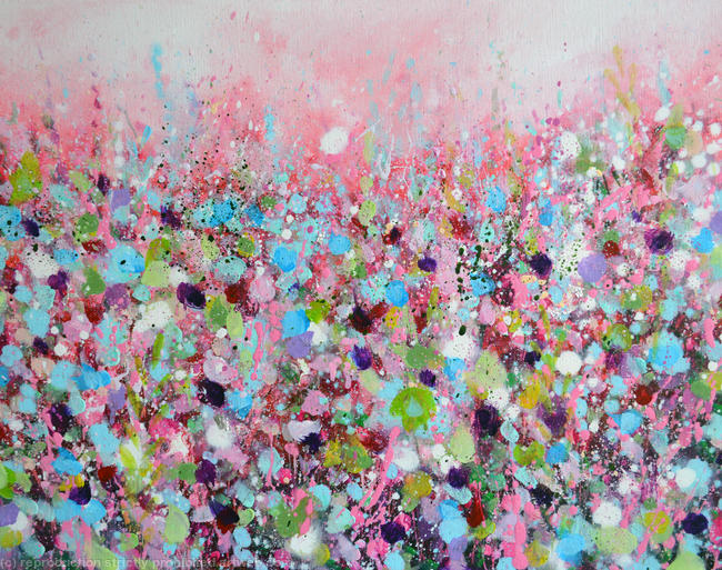 Pink Meadow - Original Abstract Floral Painting