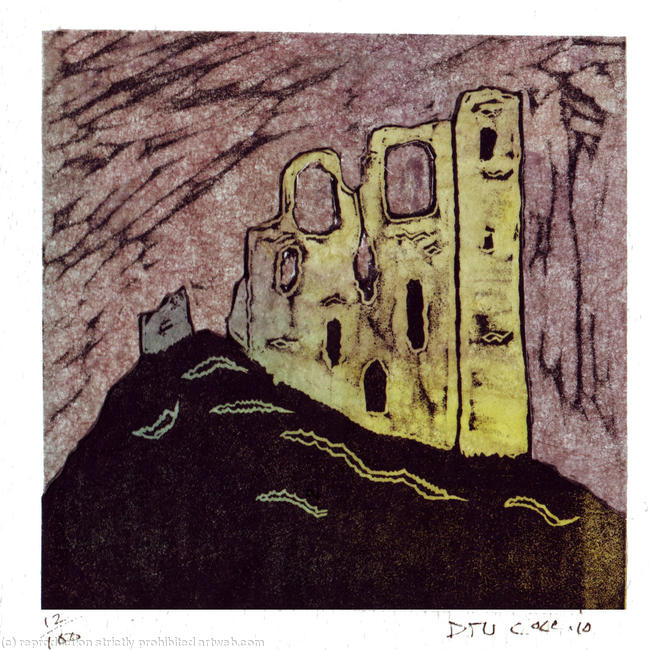 Clun castle yellow and mauvish