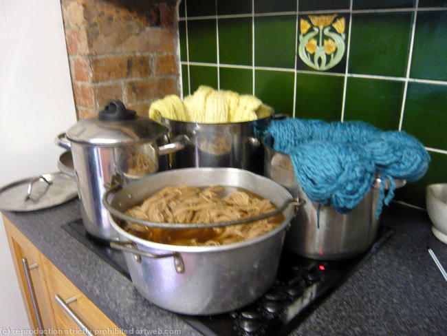 natural dyed wool yarn in pots