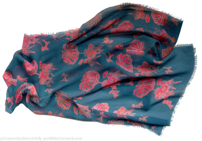 blue and red paris ladies print