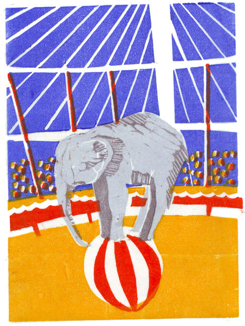 Circus elephant on a ball