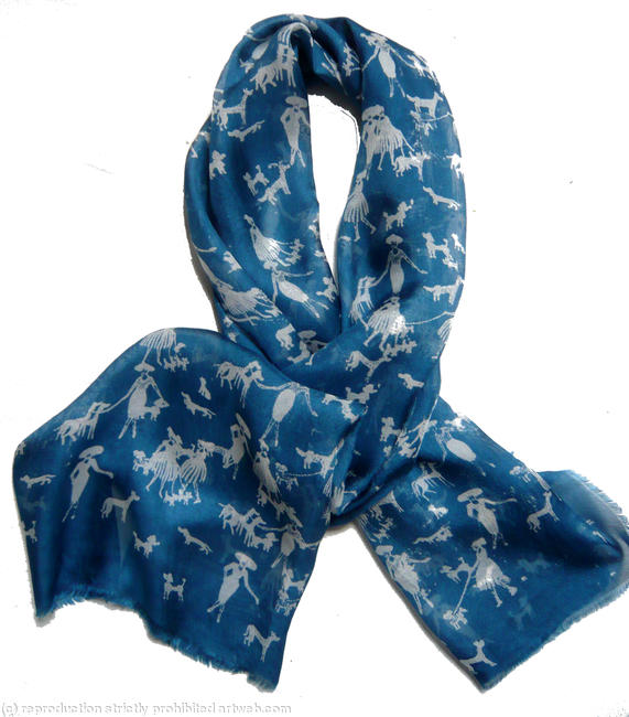 Indigo Ladies with Dogs Silk Scarf