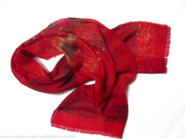 Hand dyed and printed wool scarf Rabatak