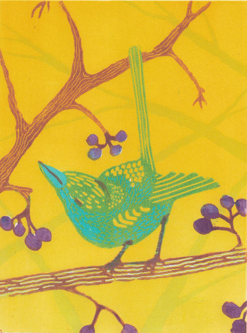 Wren and Berries (yellow)