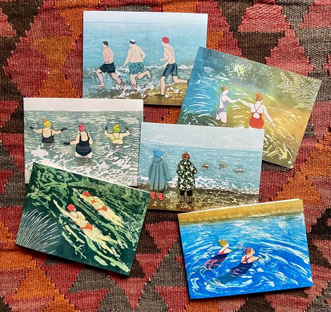 6 Greetings cards - Swimming