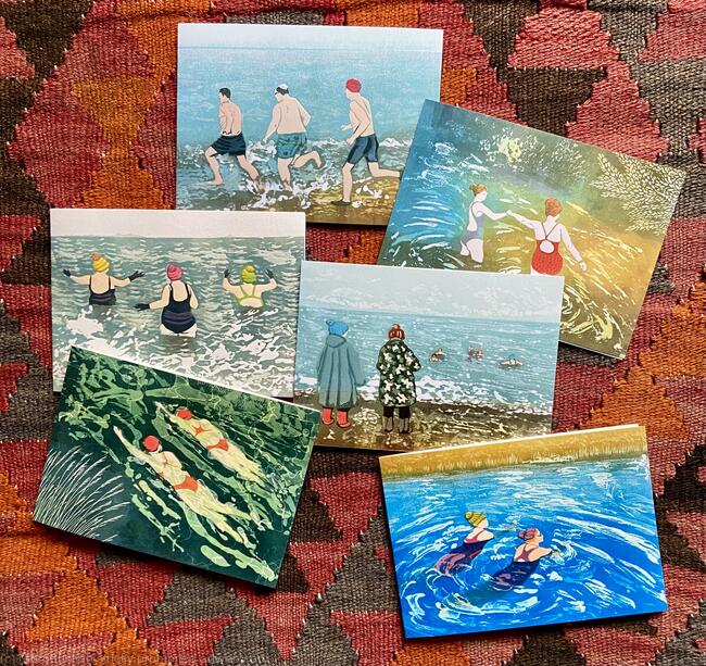 6 Greeting cards - Swimming