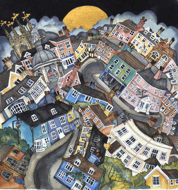with golden moon came the quiet of now deserted streets,Bungay