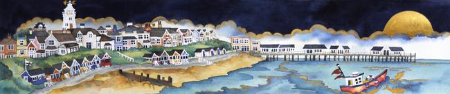searching waves with the golden fish they left the calm of pier and prom, Southwold