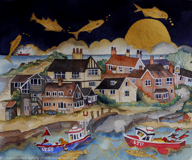 no one saw as fishes leap and fly with golden moon, Walberswick