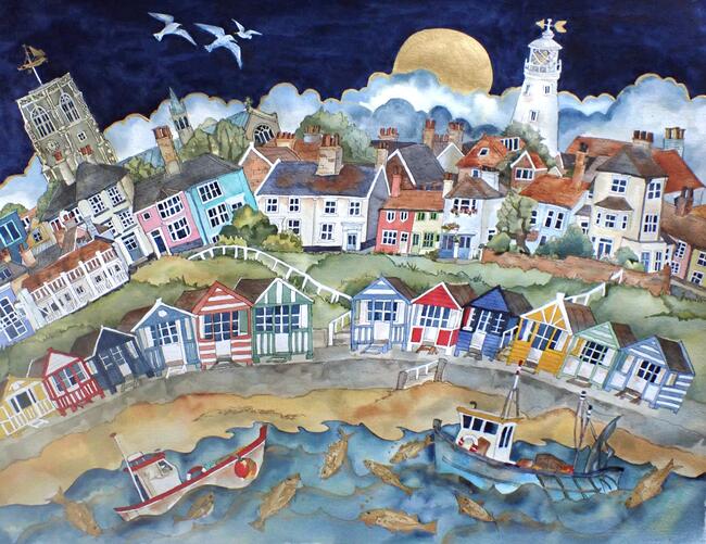 by bright cottage and towers two the chase begins, Southwold