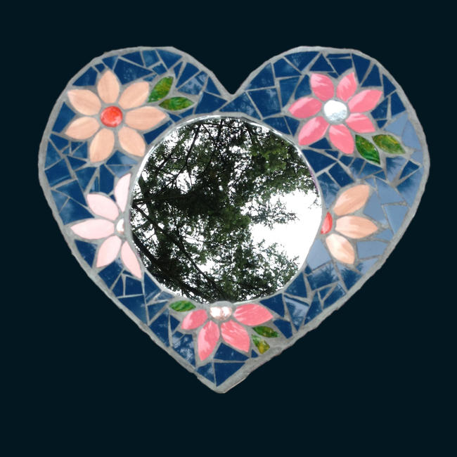 Heart Mirror with pink flowers