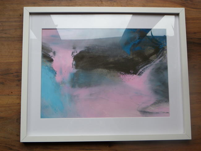Abstract Landscape in Coeruleum Blue with pink