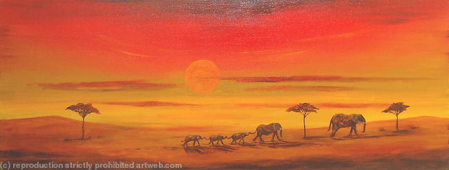 Elephants at Sunset