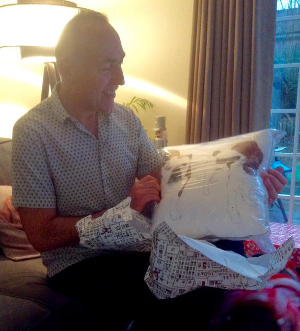 Bertie & Ozzie cushion being opened!