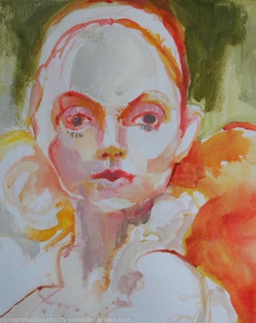 Redhead with head scarf, detail.